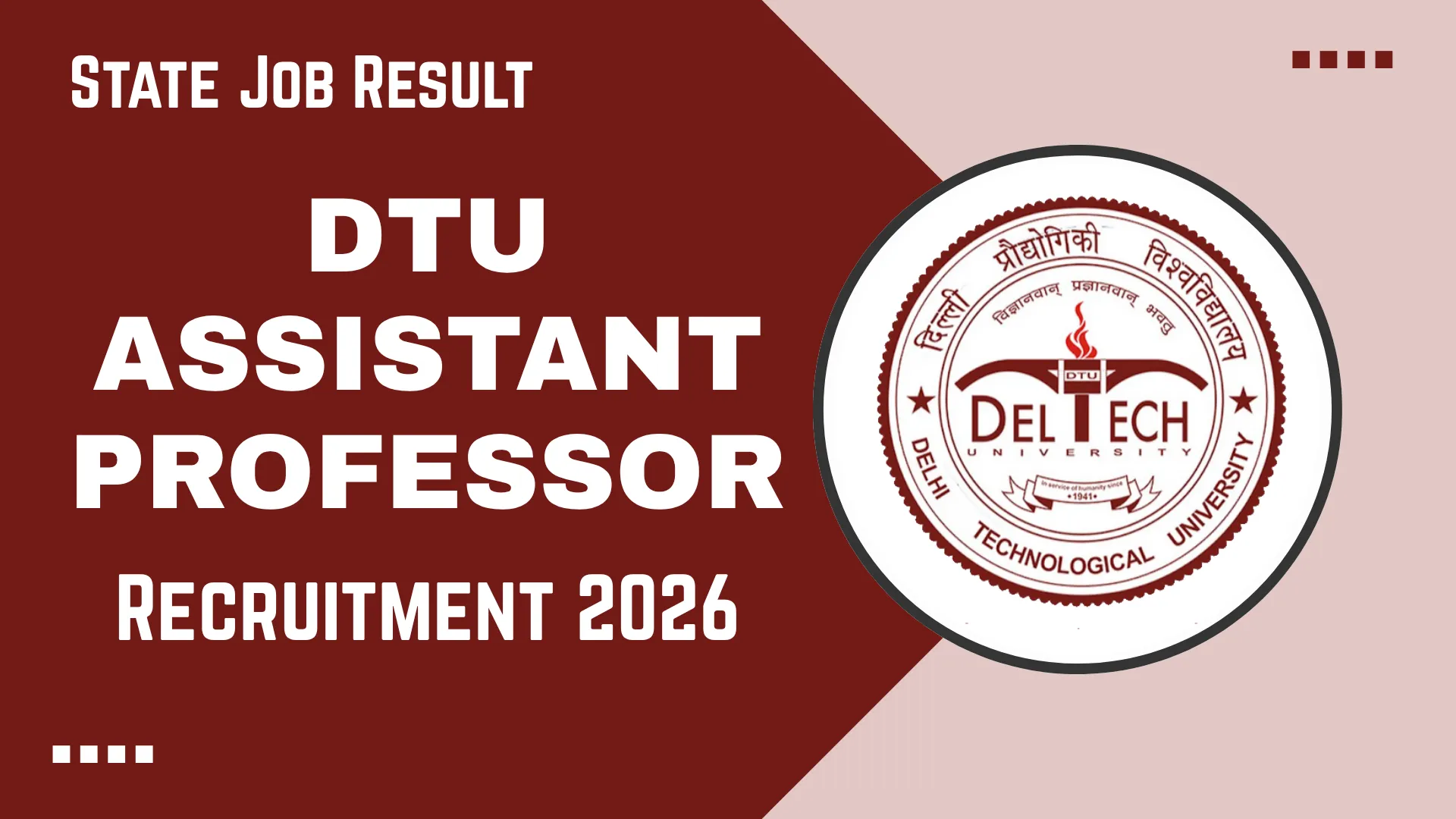 DTU Assistant Professor Recruitment 2026