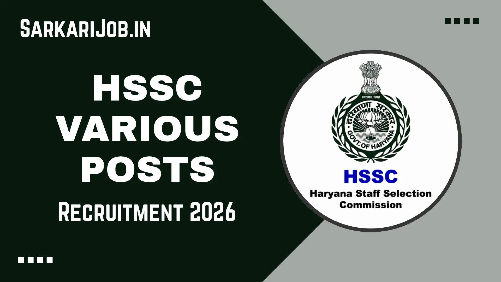 Haryana HSSC Various Posts Recruitment 2026