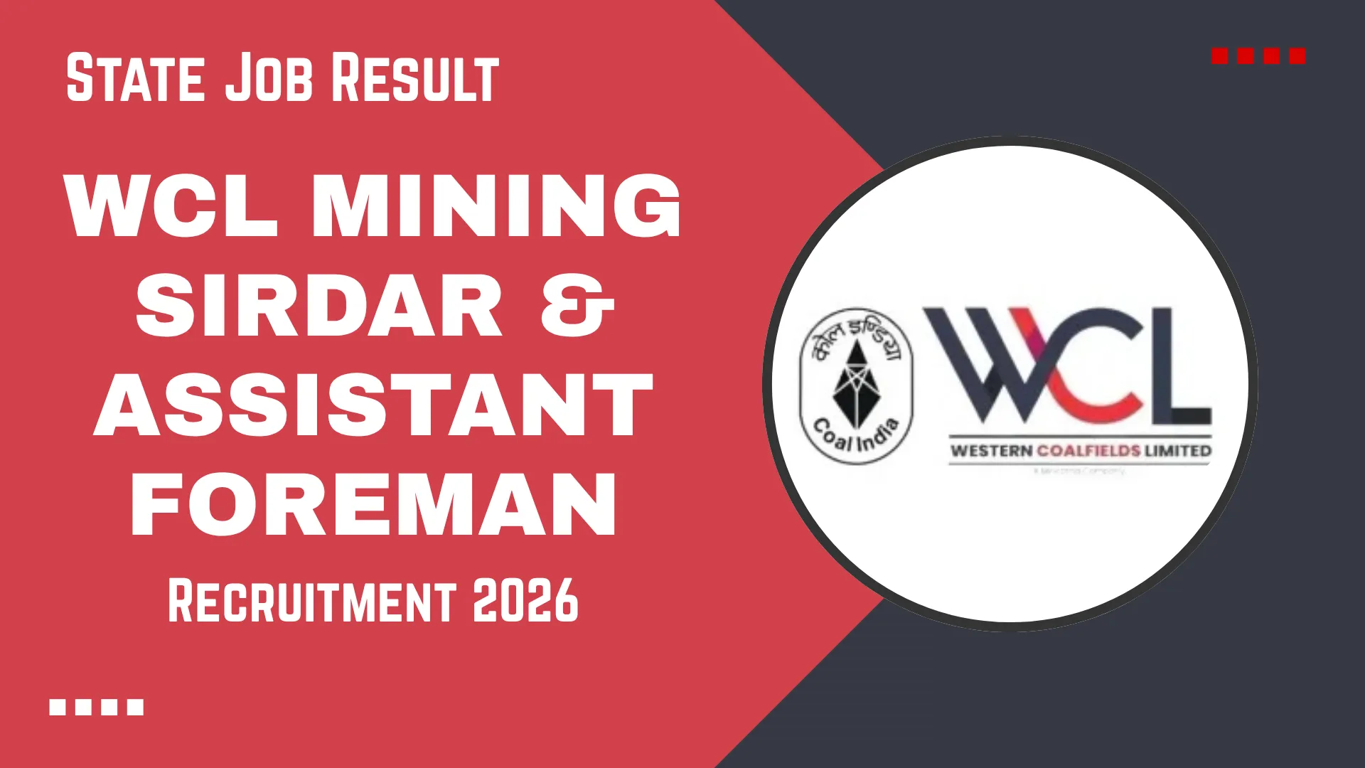 WCL Mining Sirdar Assistant Foreman Answer Key 2026